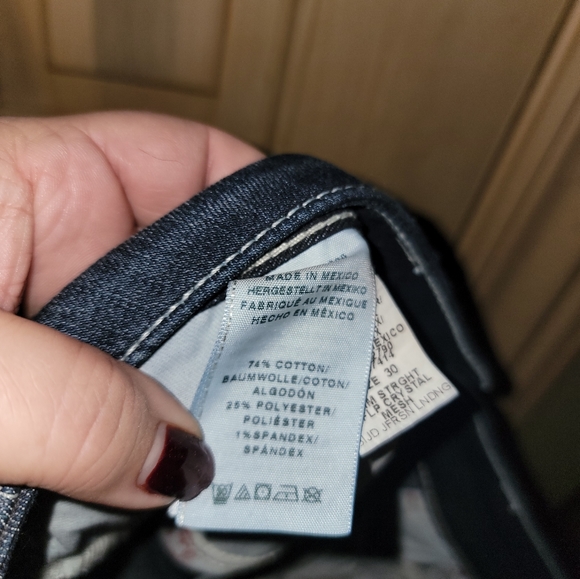 Misses sz 30 True Religion Jeans Crystal mesh pockets Slim Straight Stretch LN - Picture 5 of 10